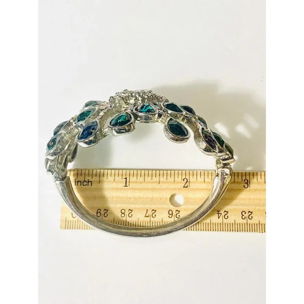 Rhinestone Peacock Boho Hinged Cuff Bracelet - Picture 7 of 10